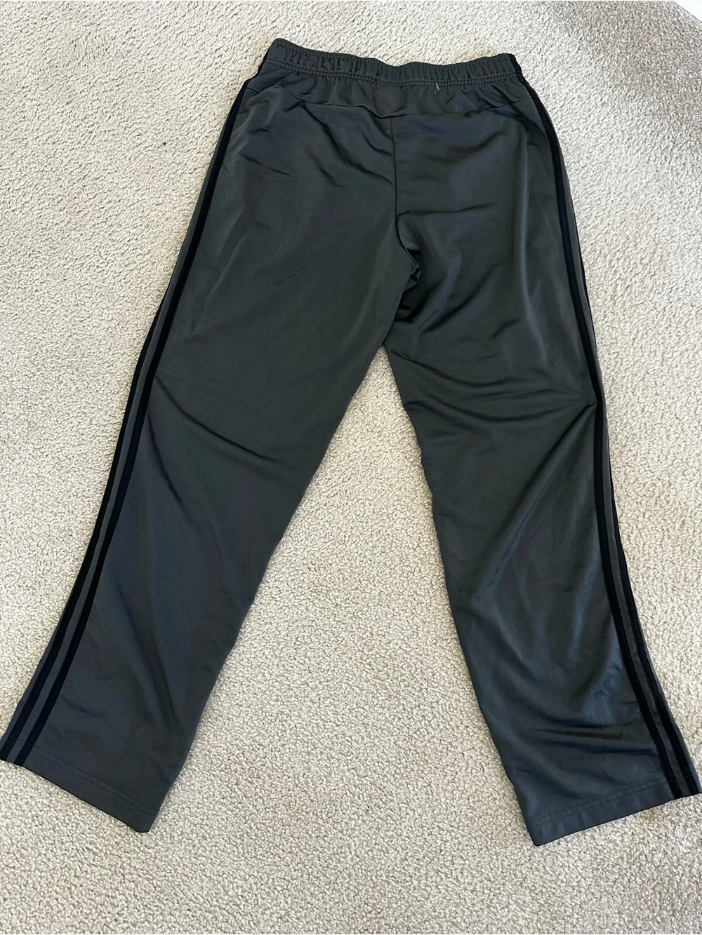 Adidas Mens Essentials 3-Stripes Open Hem Track Pants Dark Gray Black Stripes NW